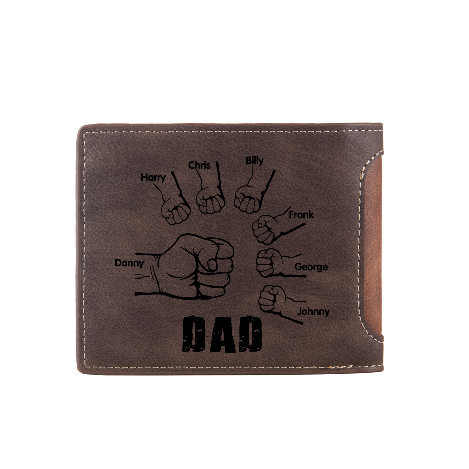 7 Names - Personalised Photo Custom Leather Men's Folding Wallet as a Father's Day Gift for Dad