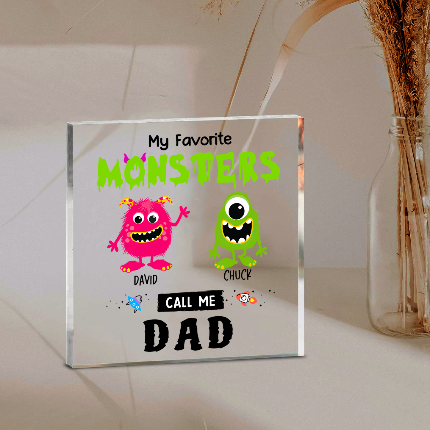 2 Names - Personalised Monster and Shit Style Custom Name Acrylic Ornament Father's Day Gift for Dad
