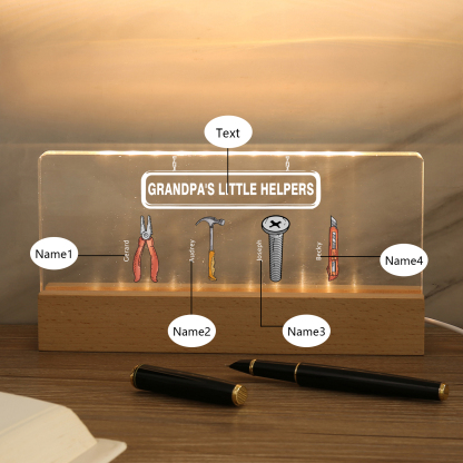 4 Names - Personalised Repair Tool Pattern Table Lamp Customized Text Father's Day Gift for Grandad/Dad