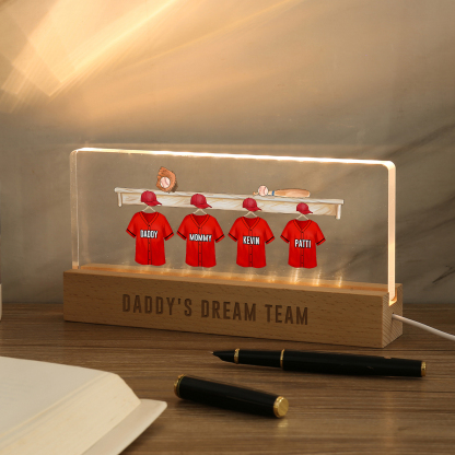 4 Names - Personalised Baseball Jersey Desk Lamp - Dad's Dream Team - Father's Day Gift for Dad