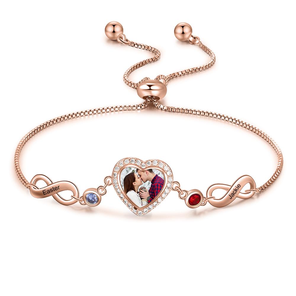 Personalised Heart Photo Bracelet With Birthstones Custom Photo Bracelet Gifts For Her
