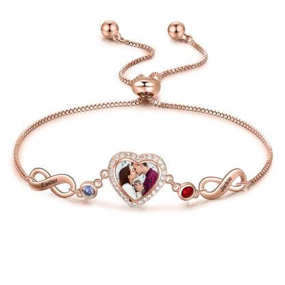 Personalised Heart Photo Bracelet With Birthstones Custom Photo Bracelet Gifts For Her