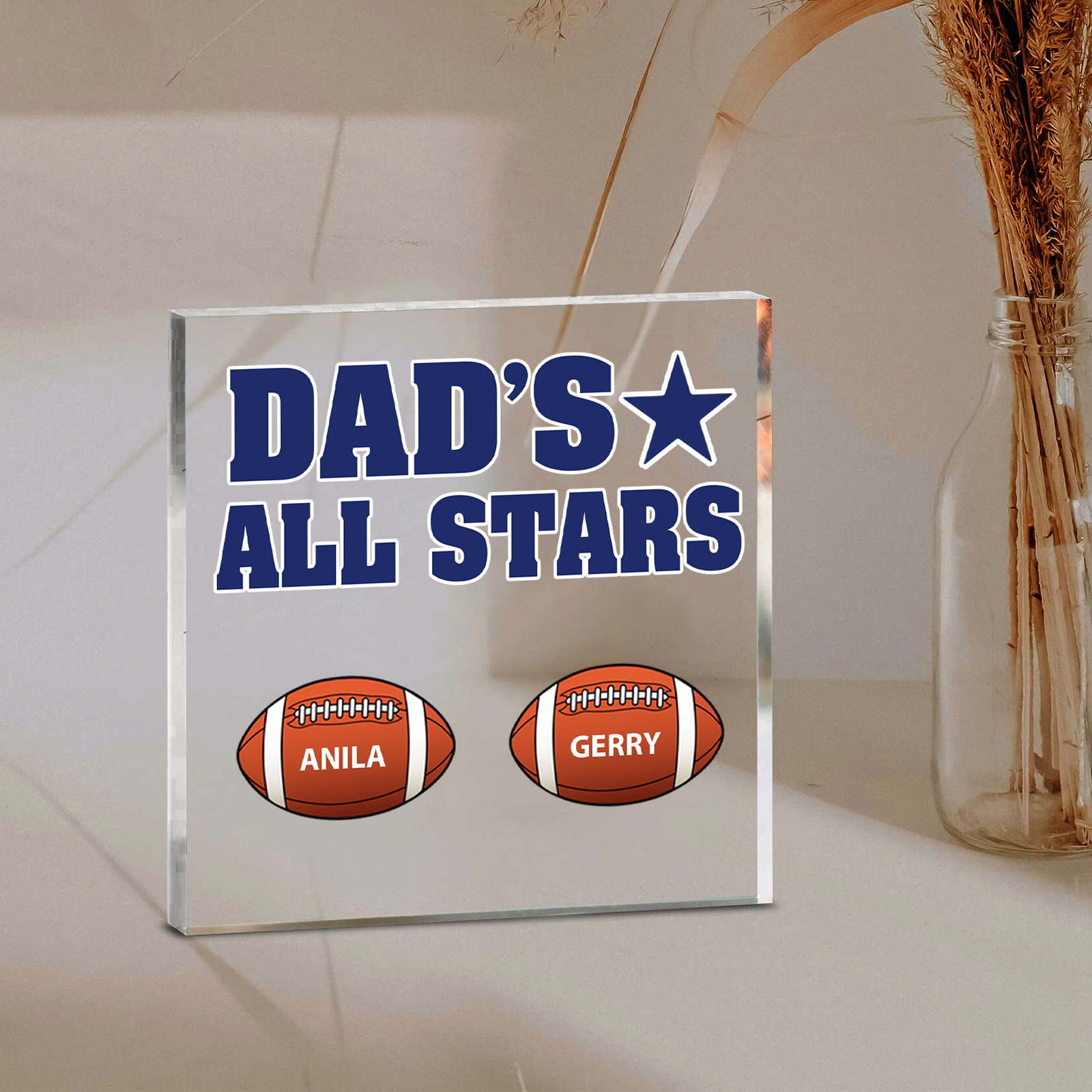 2 Names - Personalised Football Acrylic Keepsake Customized Name Acrylic Plaque Decoration Father's Day Gift for Dad