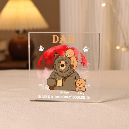 3 Names - Personalised Bear Family Pattern Custom Name Acrylic Square Ornament Father's Day Gift