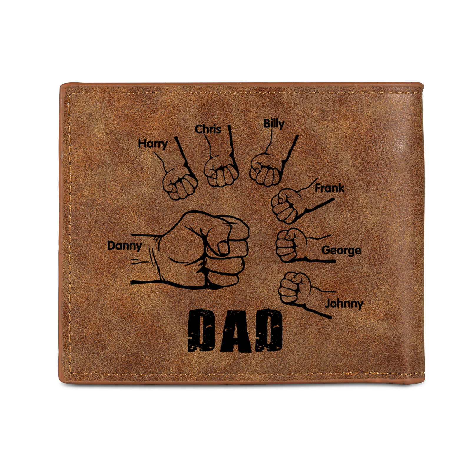7 Names - Personalised Fist Bump Photo Custom Leather Men's  Wallet as a Father's Day Gift for Dad