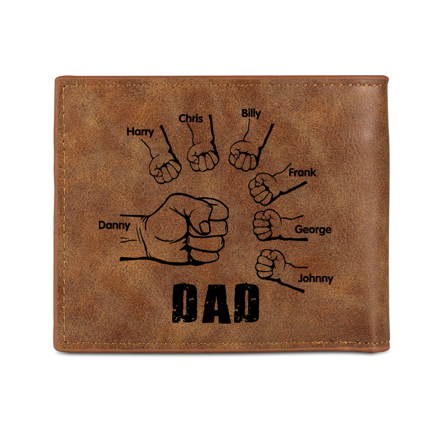 7 Names - Personalised Fist Bump Photo Custom Leather Men's  Wallet as a Father's Day Gift for Dad