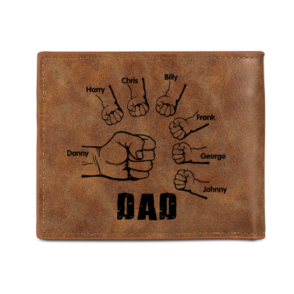 7 Names - Personalised Fist Bump Photo Custom Leather Men's  Wallet as a Father's Day Gift for Dad