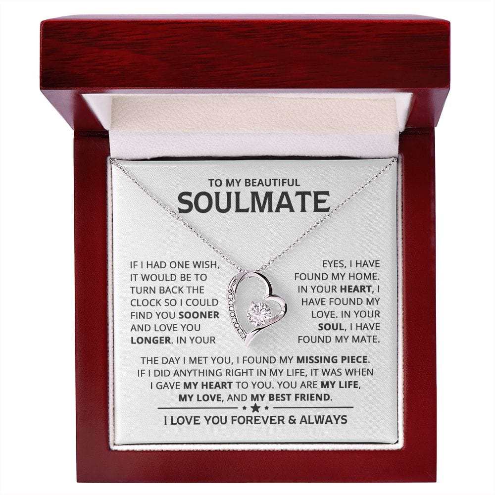 Heart Necklace with "To My Beautiful Soulmate" Message - Available in Standard and Luxury Box Options, Valentine’s Day Gifts for Soulmate | Jessemade
