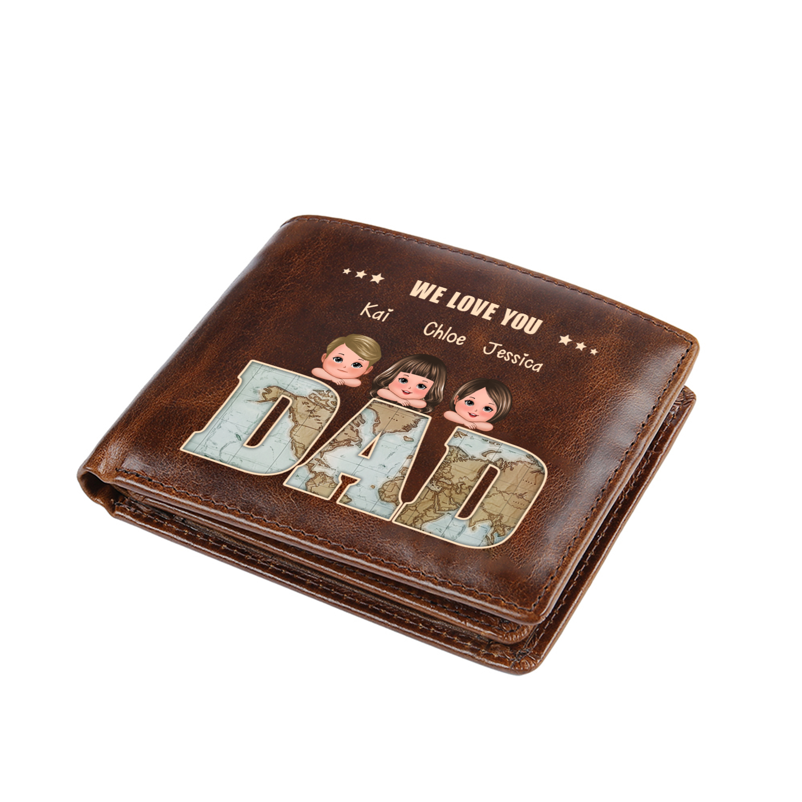 Personalised Dad Vintage Leather Bifold Wallet