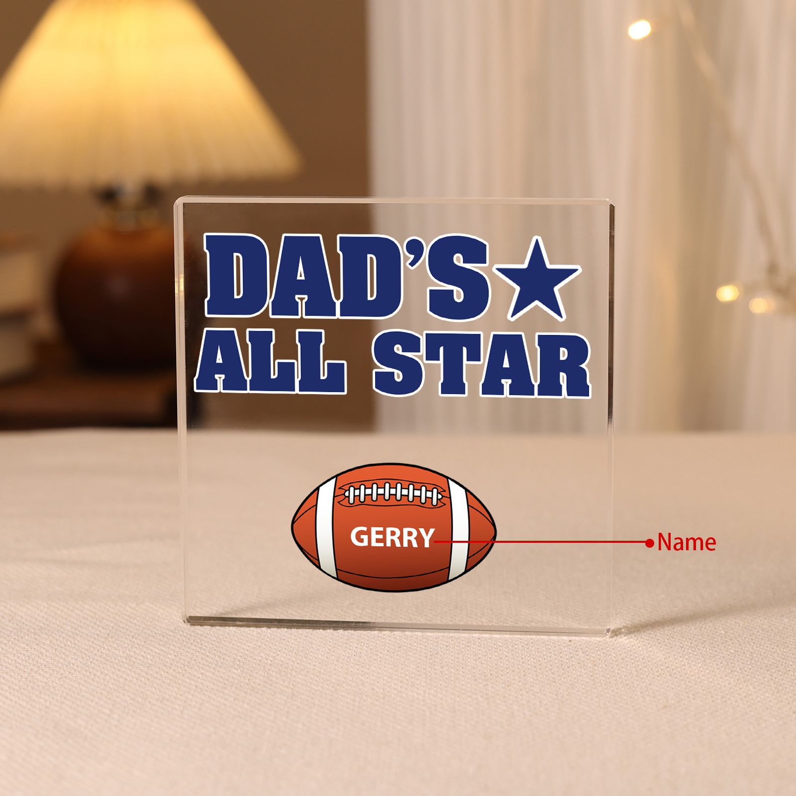 1 Name - Personalised Football Acrylic Keepsake Customized Name Acrylic Plaque Decoration Father's Day Gift for Dad
