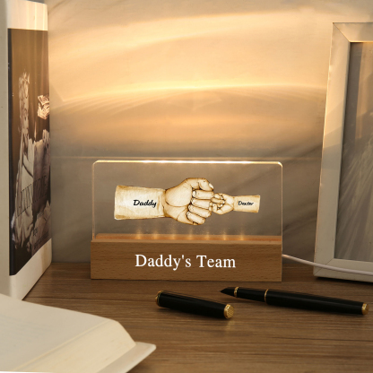 2 Names - Personalised Fist Bump Pattern Table Lamp Customized Text Father's Day Gift for Dad