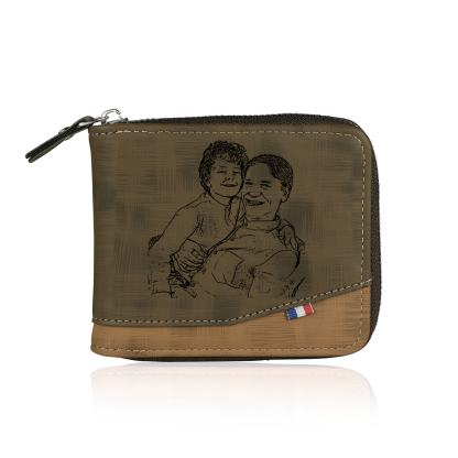 2 Names - Personalised Photo Custom Leather Men's Zipper Wallet as a Father's Day Gift for Dad