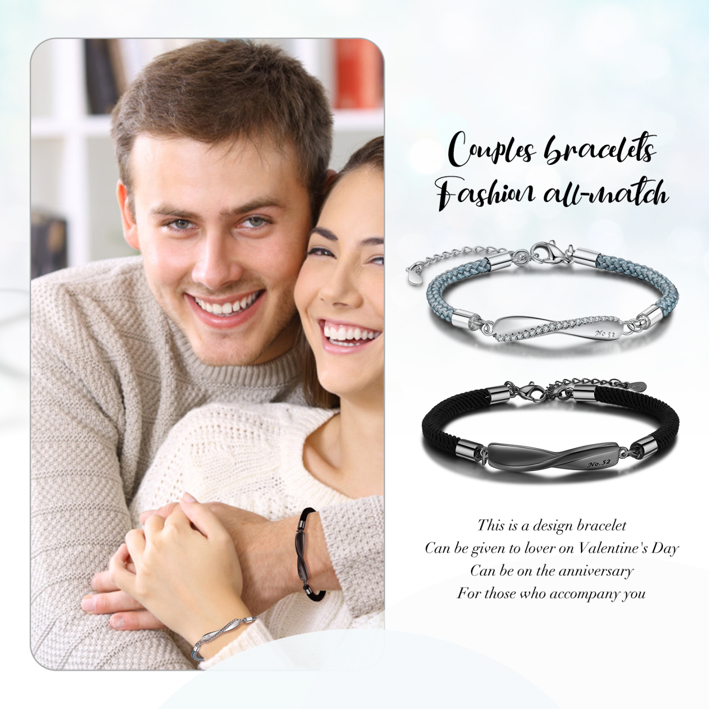 Valentine's Day Gifts Personalised Matching Braided Couple Bracelets for Couple