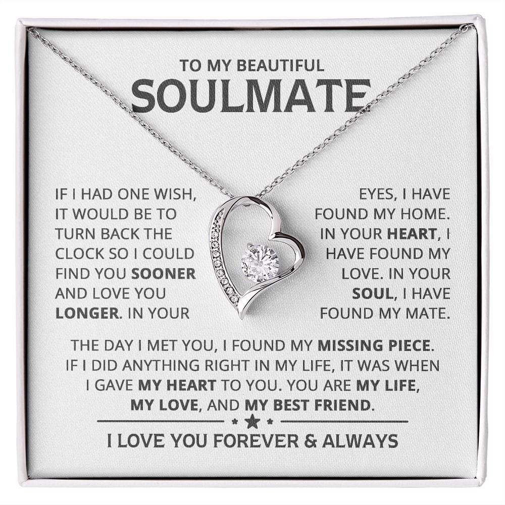 Heart Necklace with "To My Beautiful Soulmate" Message - Available in Standard and Luxury Box Options, Valentine’s Day Gifts for Soulmate | Jessemade