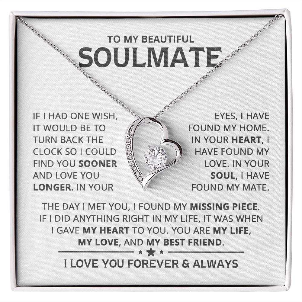 Heart Necklace with "To My Beautiful Soulmate" Message - Available in