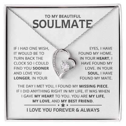 Heart Necklace with "To My Beautiful Soulmate" Message - Available in
