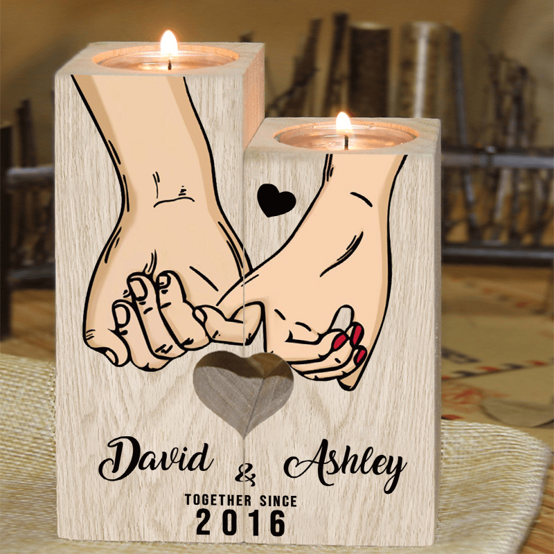 Personalised Couple Gift Set Pinky Promise Couple Candle Holder Heart Matching Keychain with Custom Names & Date Gift Box | Jessemade