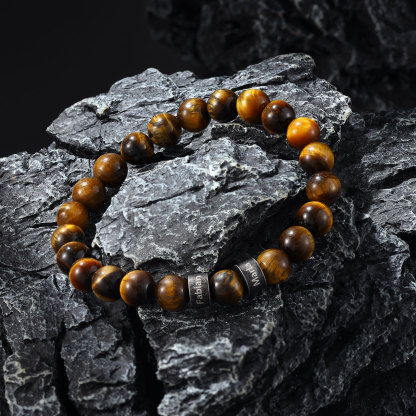 2 Names-Personalised Men Tiger's Eye A Goods Bracelet Engraved With Names, Custom Special Men Names Bracelet