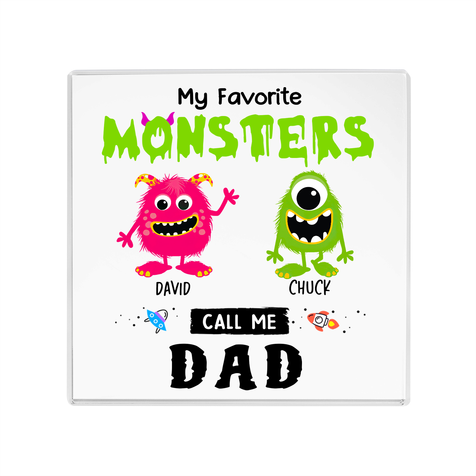 2 Names - Personalised Monster and Shit Style Custom Name Acrylic Ornament Father's Day Gift for Dad