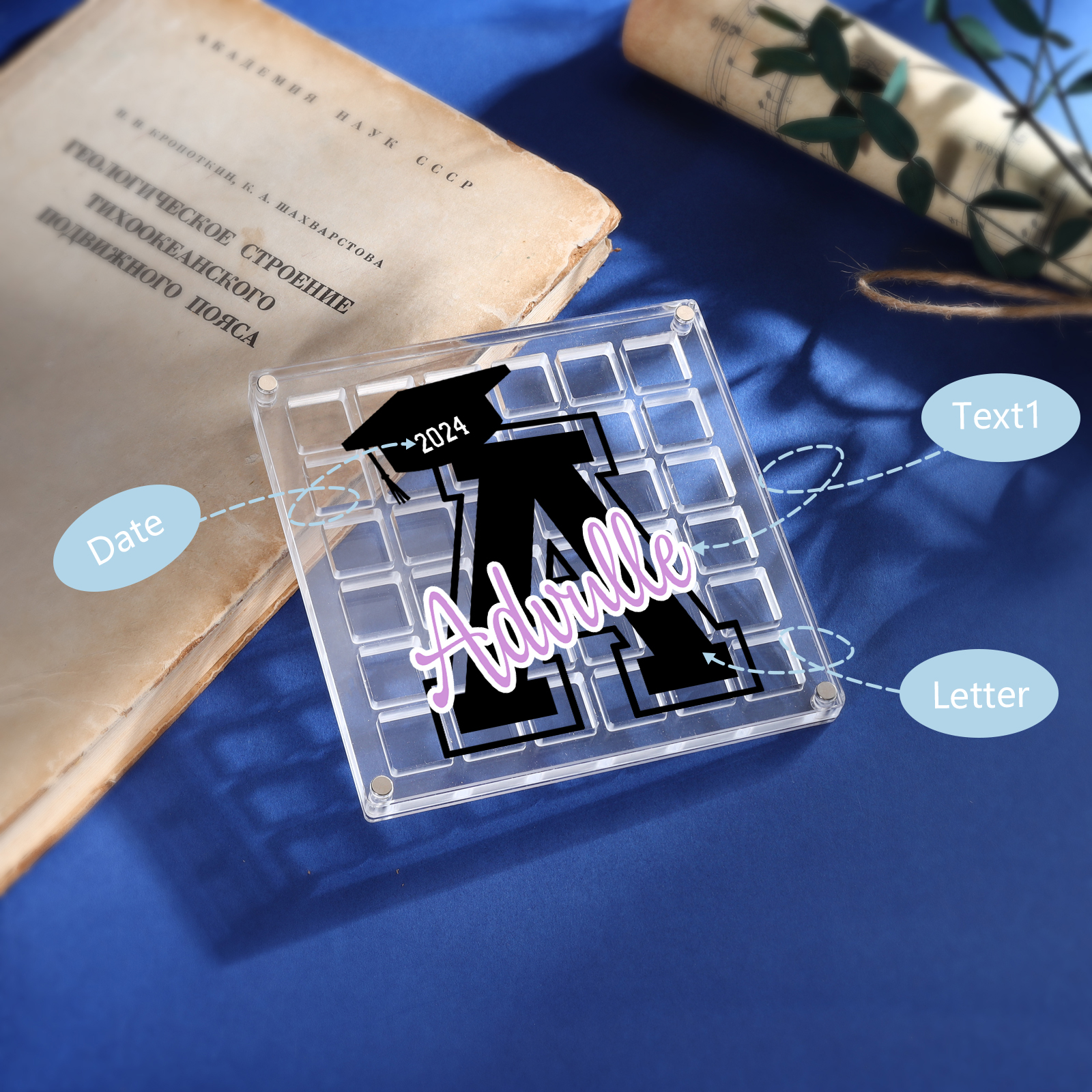 Personalised Acrylic Graduation Gift, Customized Letter、Date and Text Acrylic Ornament Gift For Her/Him