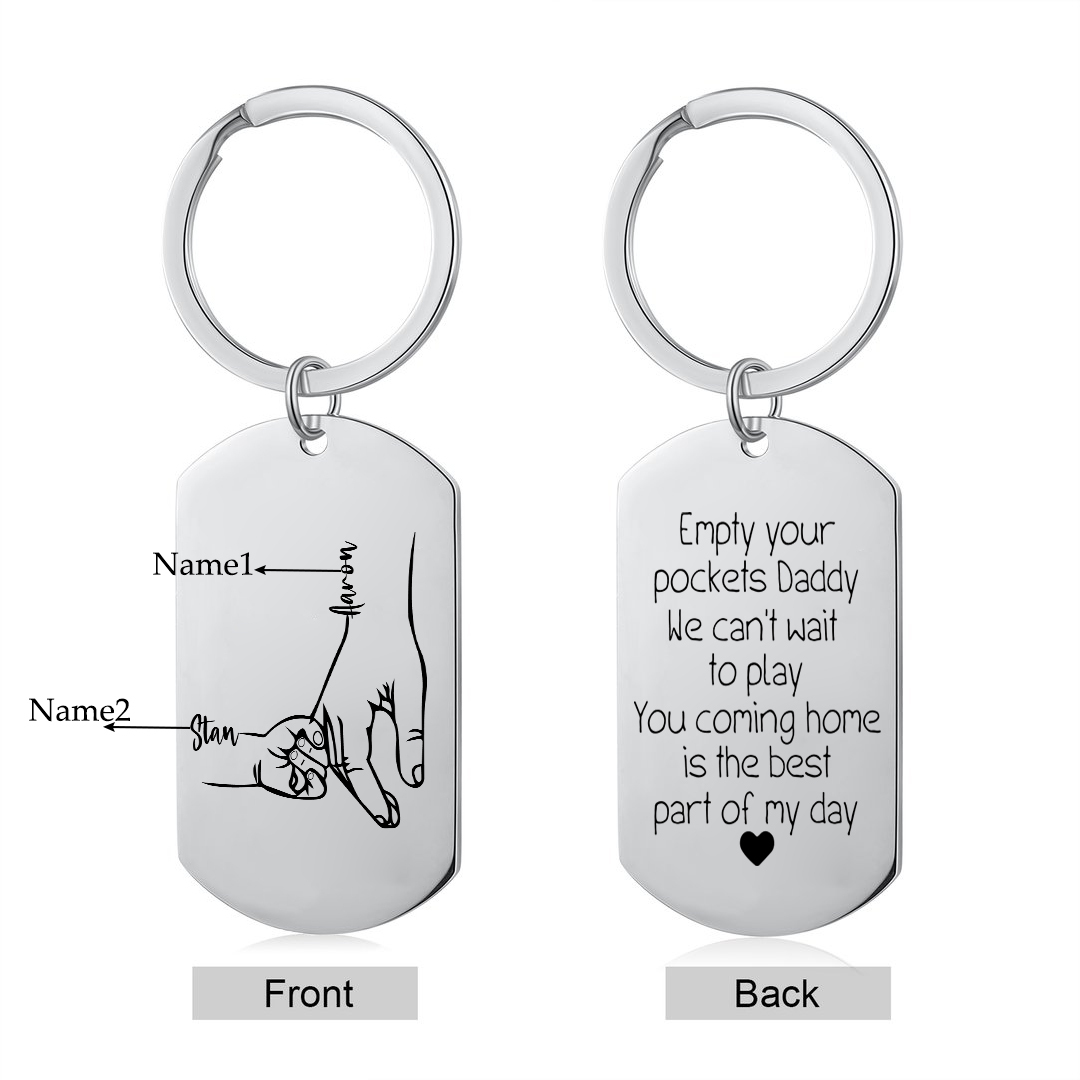 2 Names - Personalised Father Name Holding Keyring Customized Name Keyring Gift for Dad