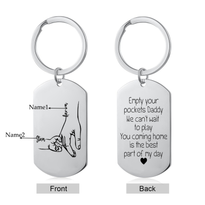 2 Names - Personalised Father Name Holding Keyring Customized Name Keyring Gift for Dad