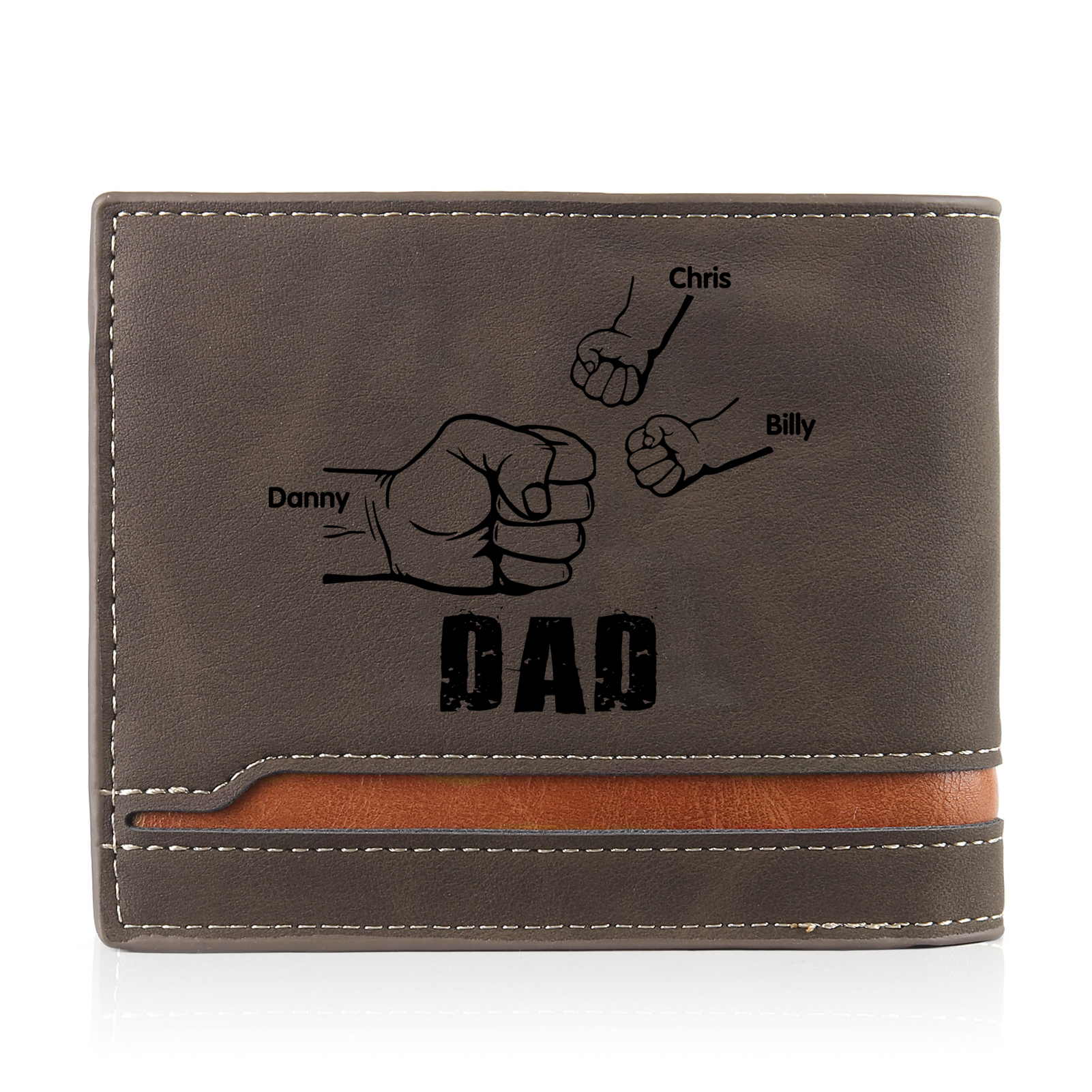 3 Names - Personalised Photo Custom Leather Men's Folding Wallet as a Father's Day Gift for Dad
