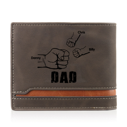 3 Names - Personalised Photo Custom Leather Men's Folding Wallet as a Father's Day Gift for Dad