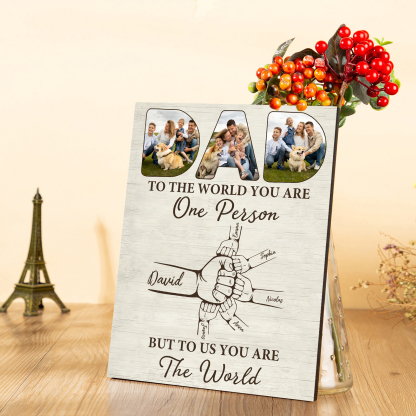6 Names - Personalised Photos Fist Bump Home Wood Panel Painting Decorations Father's Day Gift for Dad