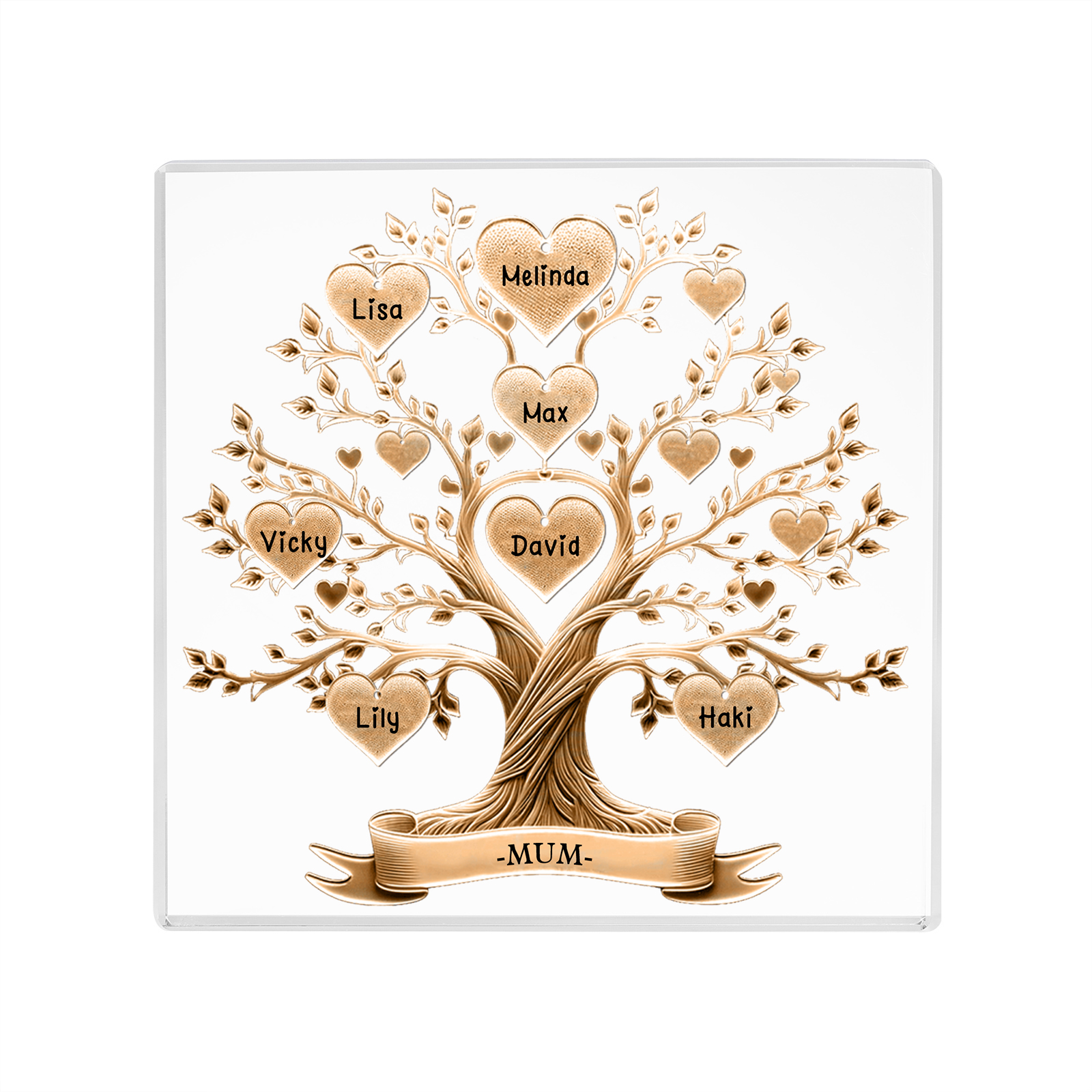 7 Names-Personalised Family Tree Acrylic Keepsake-Custom Text and Names-Acrylic Plaque Home Decoration Gift for Family/Dad/Grandad