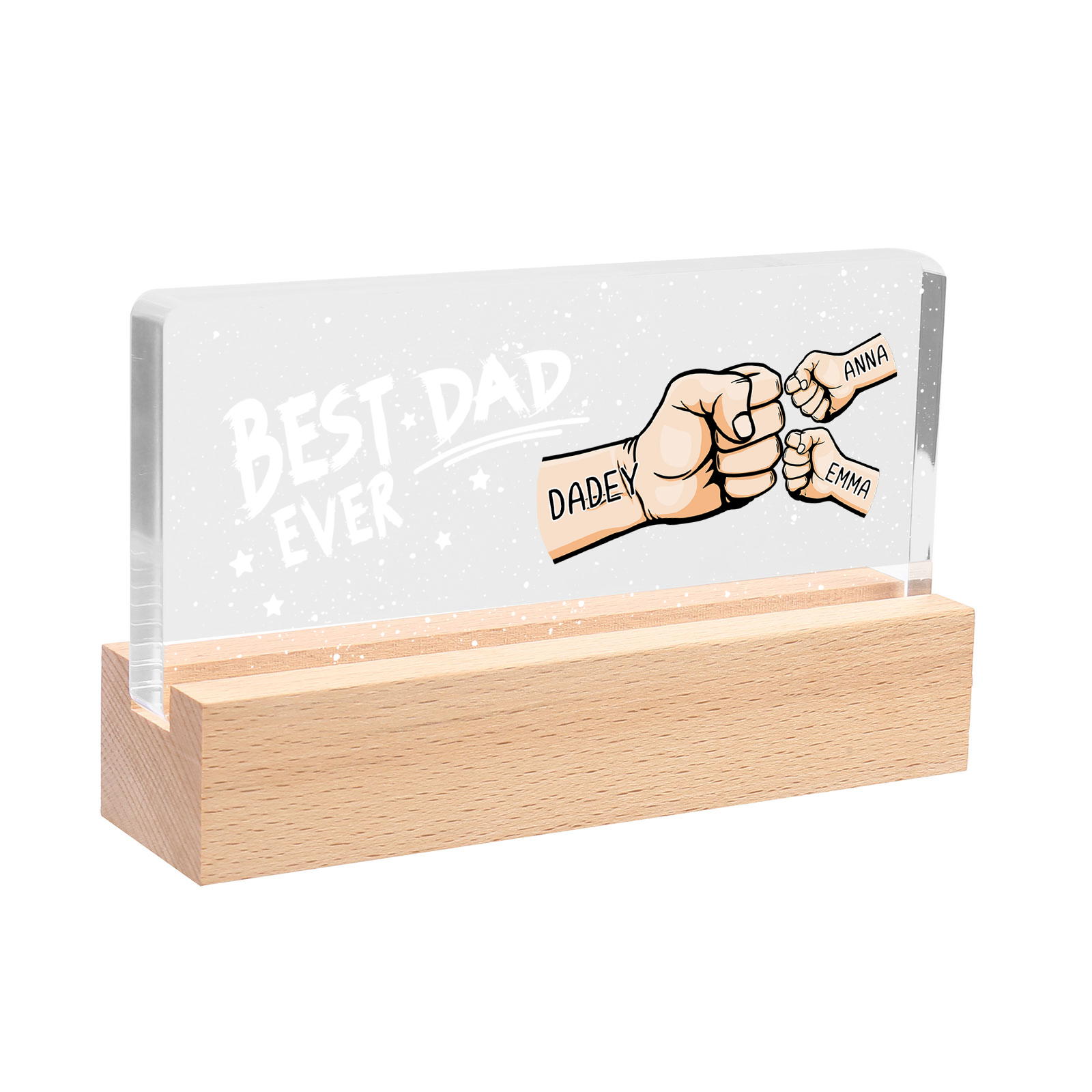3 Names - Personalised Fist Bump Lamp - Best Dad Ever - Father's Day Gift for Dad