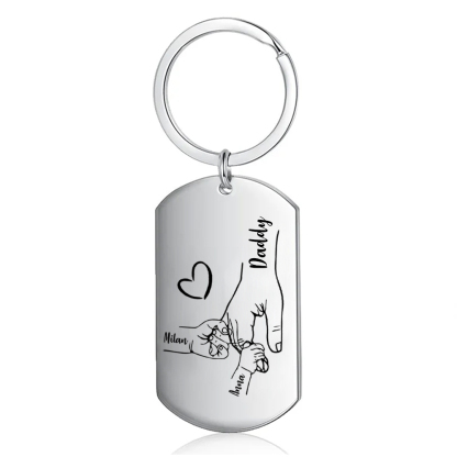 2 Names - Personalised Holding Hands Keyring with name and text Gift for Dad