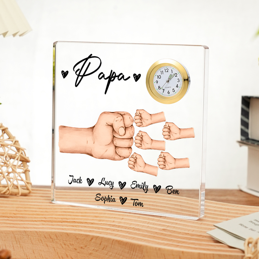 6 Names - Personalised Fist Bump Style Acrylic Clock Ornament Customized Name and Text Acrylic Father's Day Gift for Dad