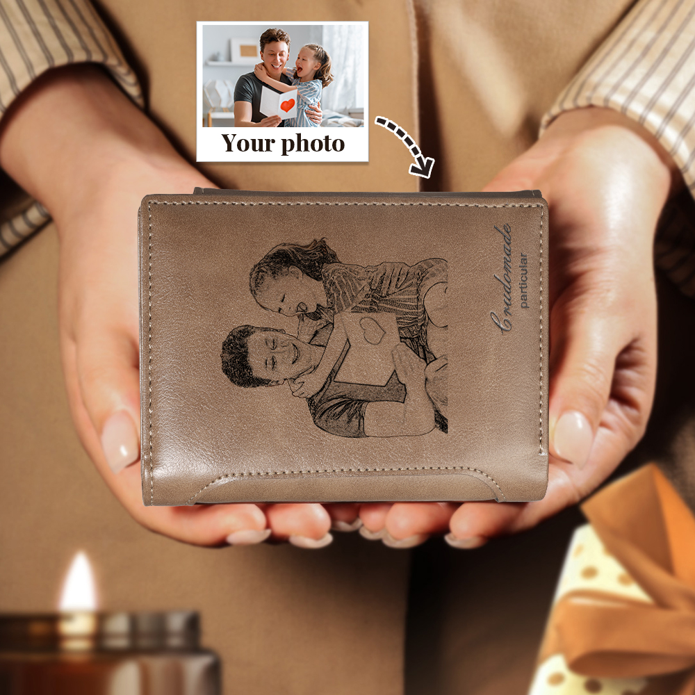 Personalised Men's Wallet Custom Photo & 2 Text Engraved Wallet Gift For Men | Jessemade
