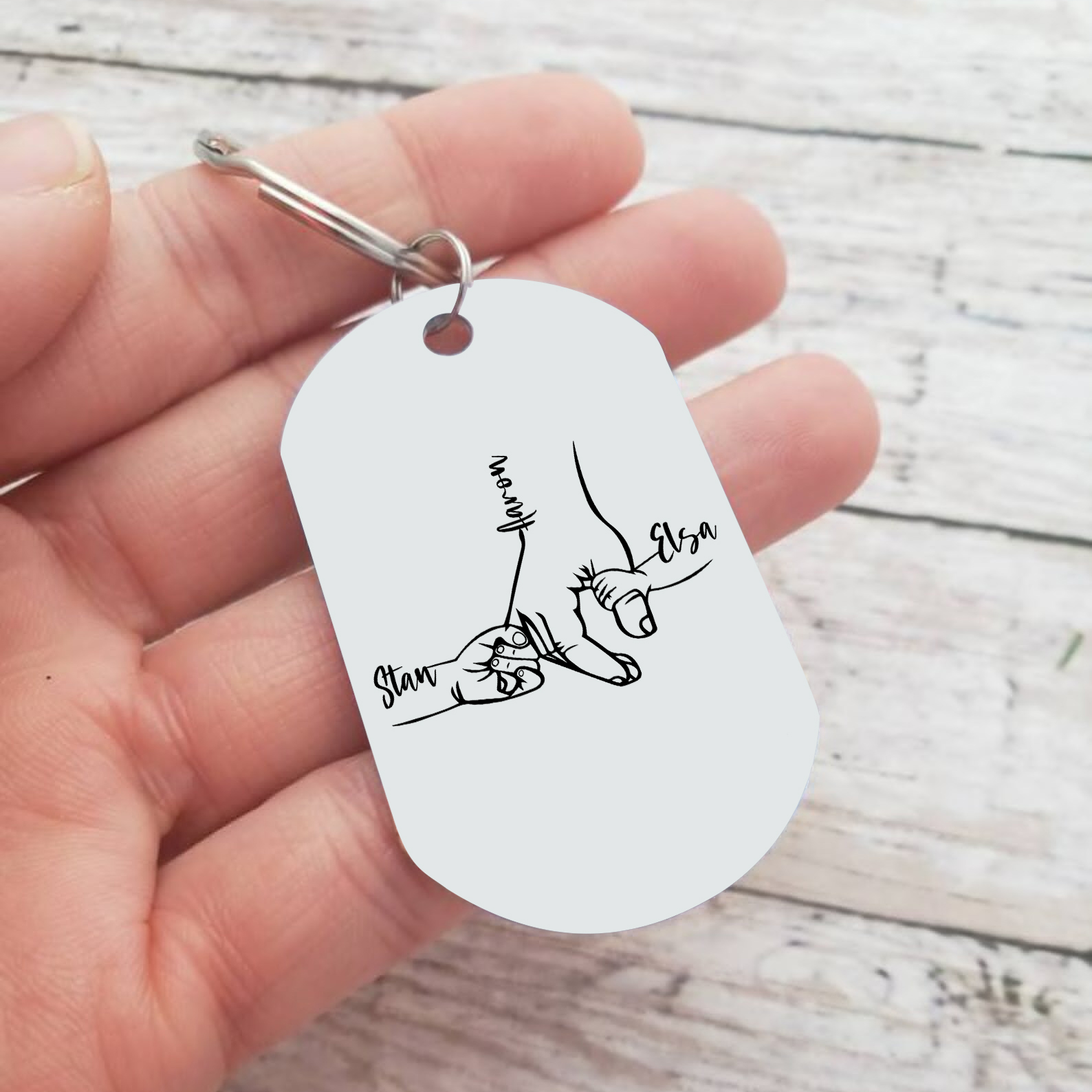 3 Names - Personalised Father Name Holding Keyring Customized Name Keyring Gift for Dad