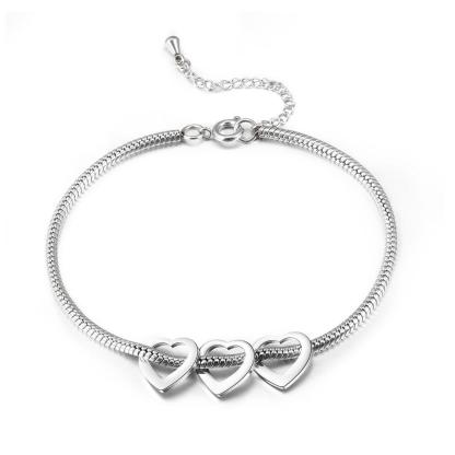 Personalised Love Anklet with 5 Heart Charms Engraved Name Anklet Gifts for Her
