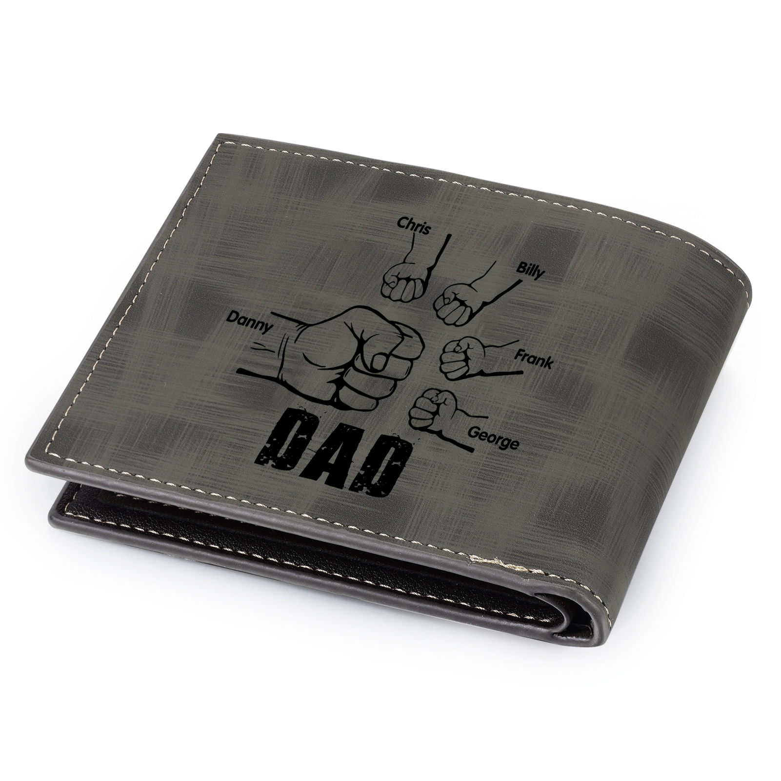 5 Names - Personalised Photo Custom Leather Men's Wallet as a Father's Day Gift for Dad