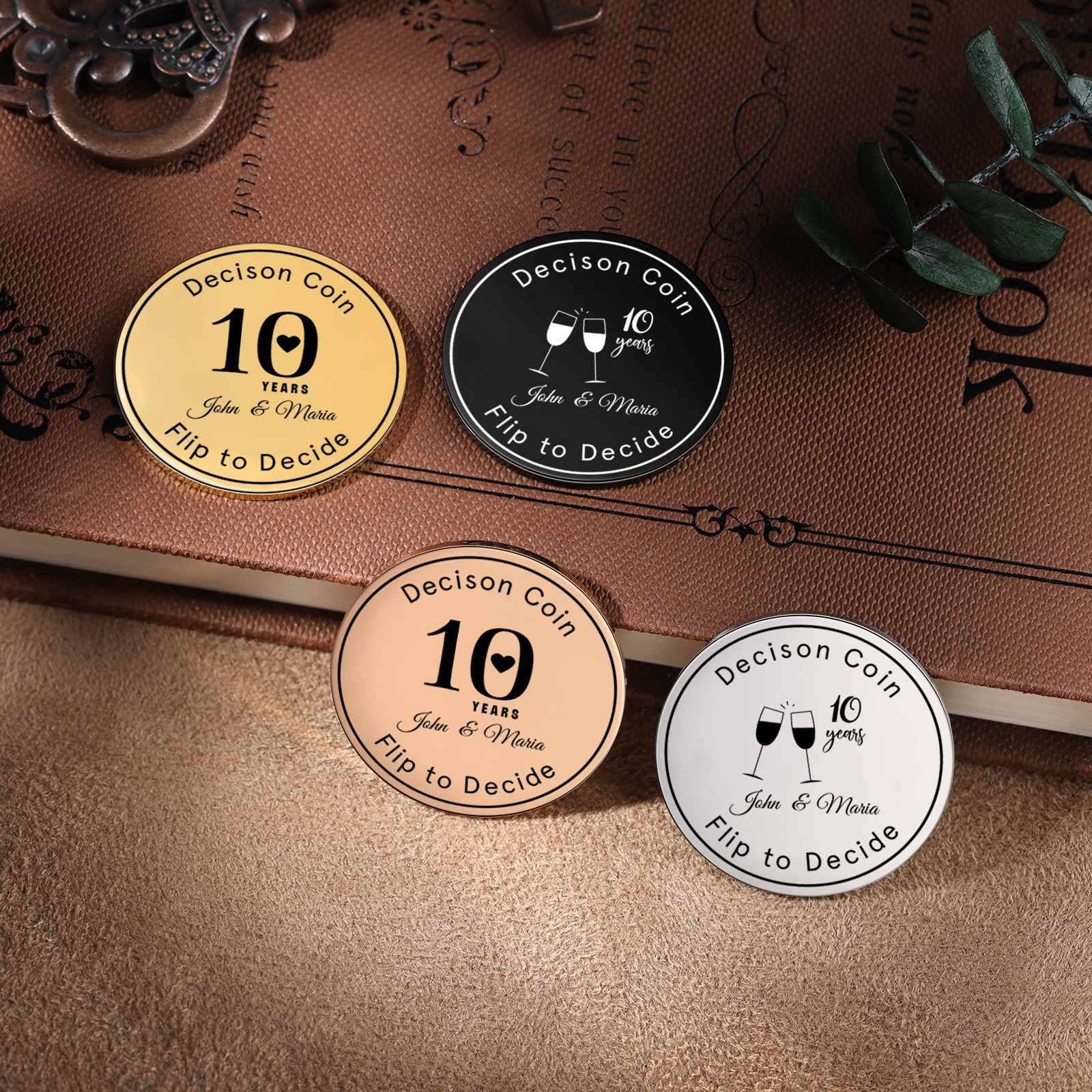 2 PCS Personalized Name Stainless Steel Commemorative Coin Custom Anniversary Special Gift