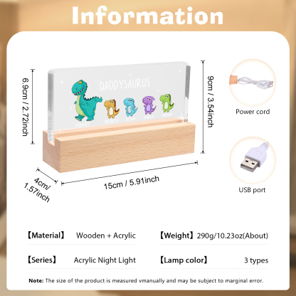 5 Names - Personalised Cute Dinosaur Pattern Beautiful Table Lamp Father's Day Gift for Dad