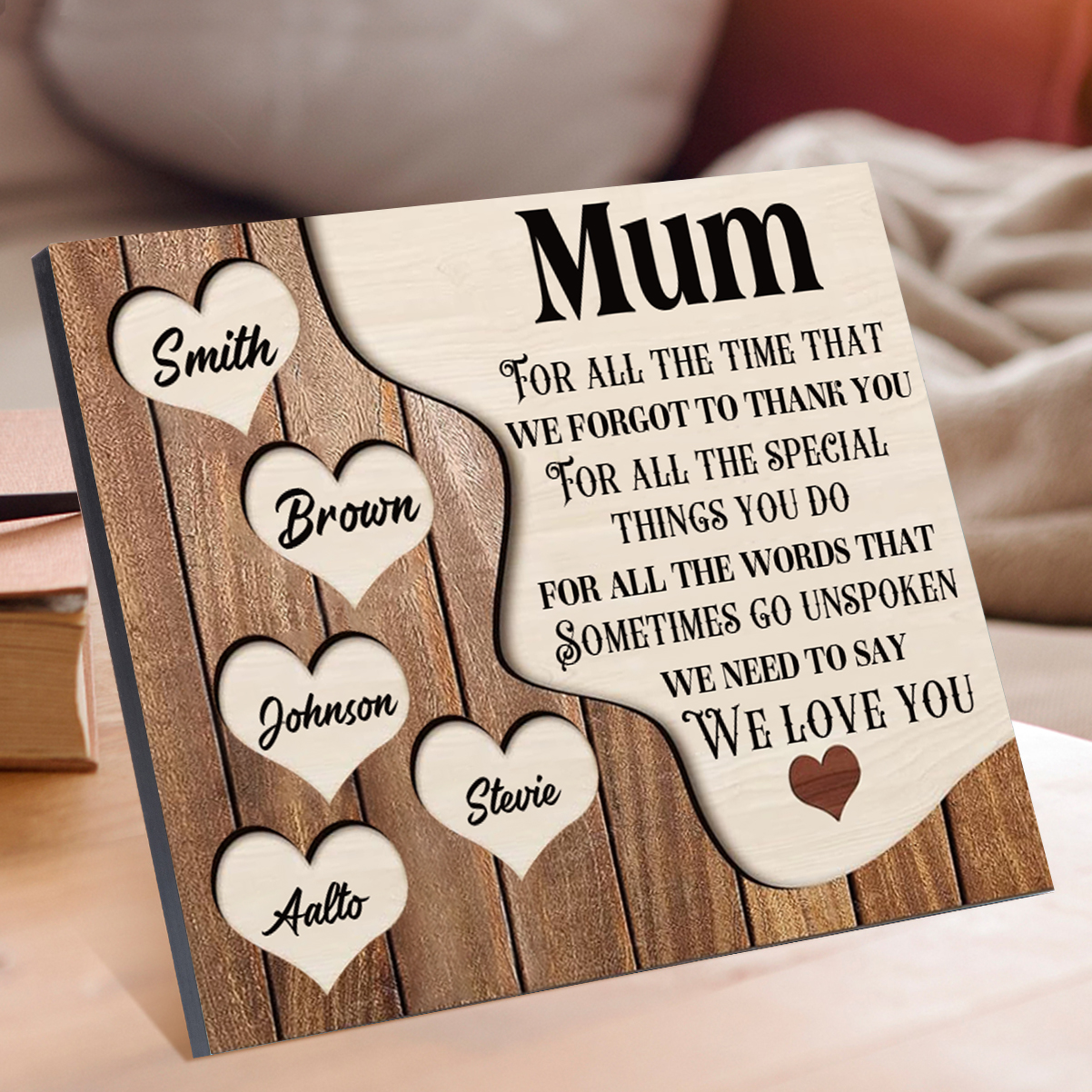 5 Names-Personalised Mum Wooden Frame Custom Names Home Decoration  - Mother's Day Gifts for Mum