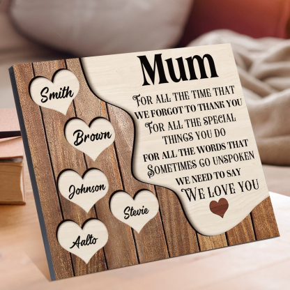 5 Names-Personalised Mum Wooden Frame Custom Names Home Decoration  - Mother's Day Gifts for Mum