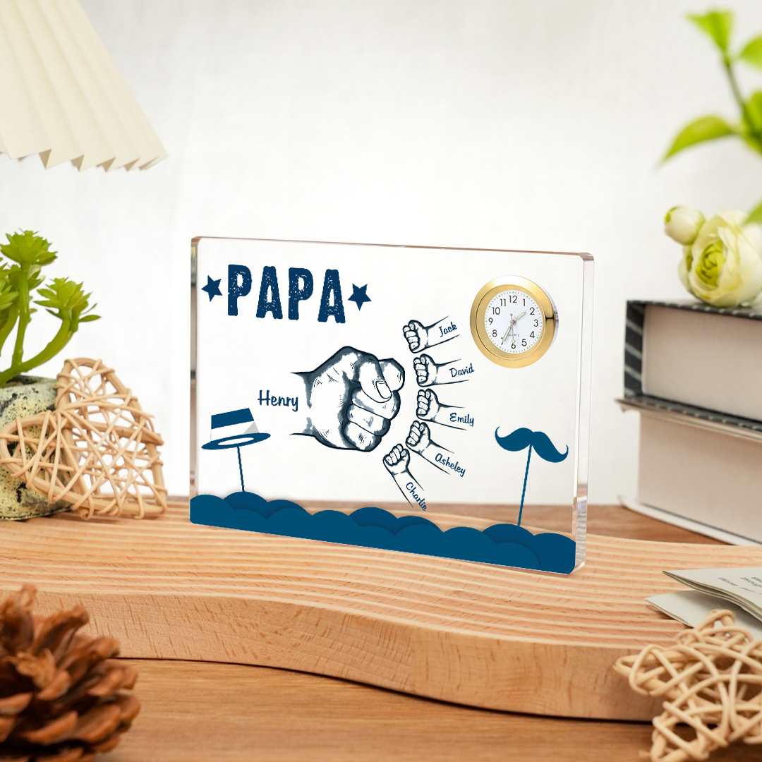 6 Names - Personalised Fist Bump Custom Name Acrylic Clock Ornament Father's Day Gift for Dad