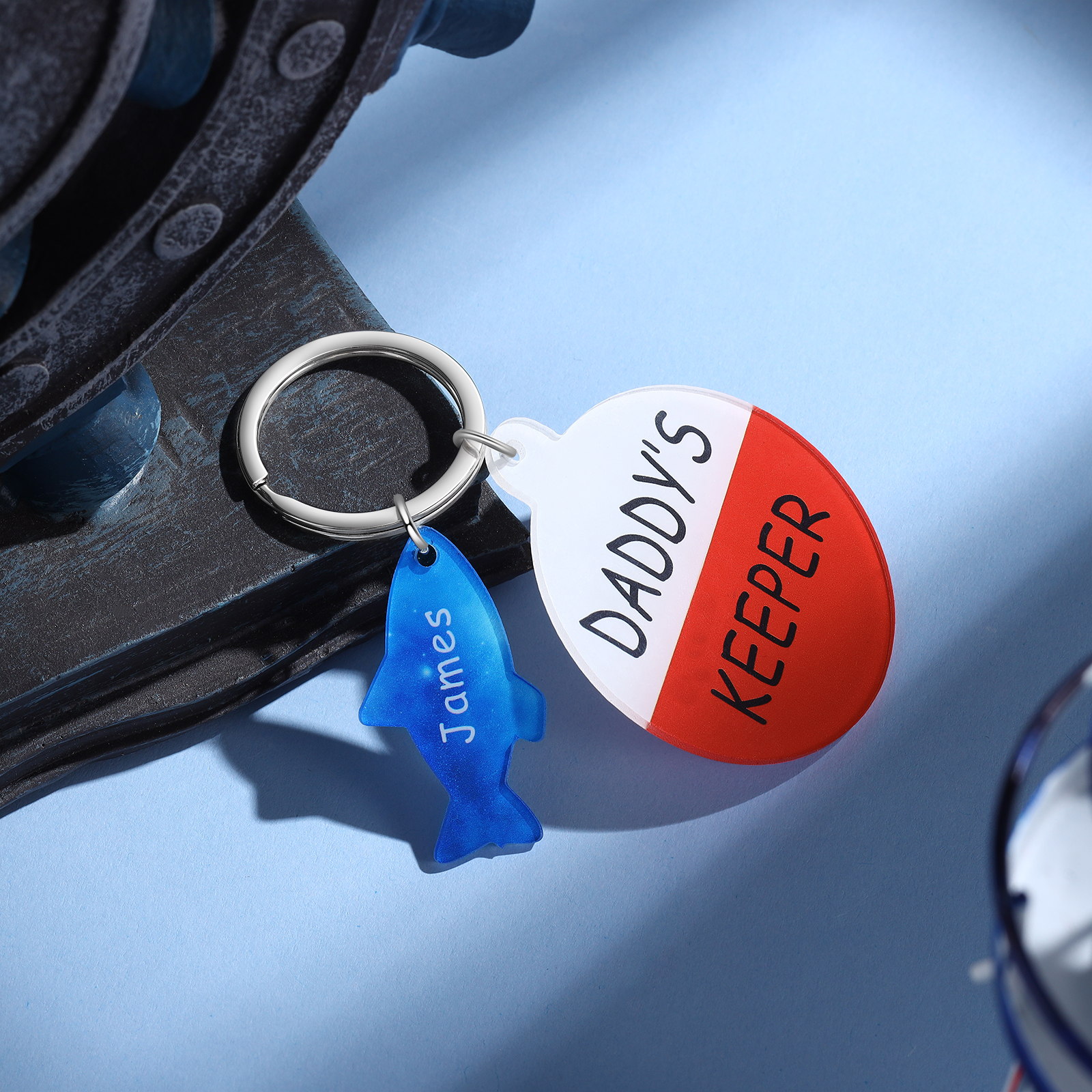 1 Name - Personalised Fish Keyring with Custom Text and Name Father's Day Gift for Dad