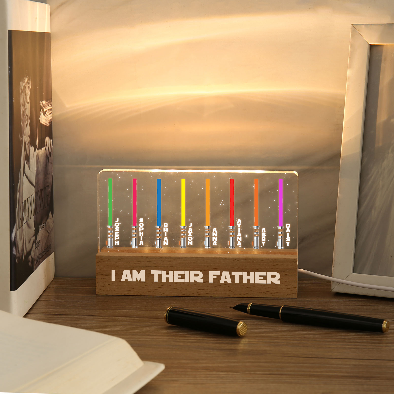 Personalised Star Wars Logo Father's Day Gift - I'm Their Dad - Table Lamp with 8 Names