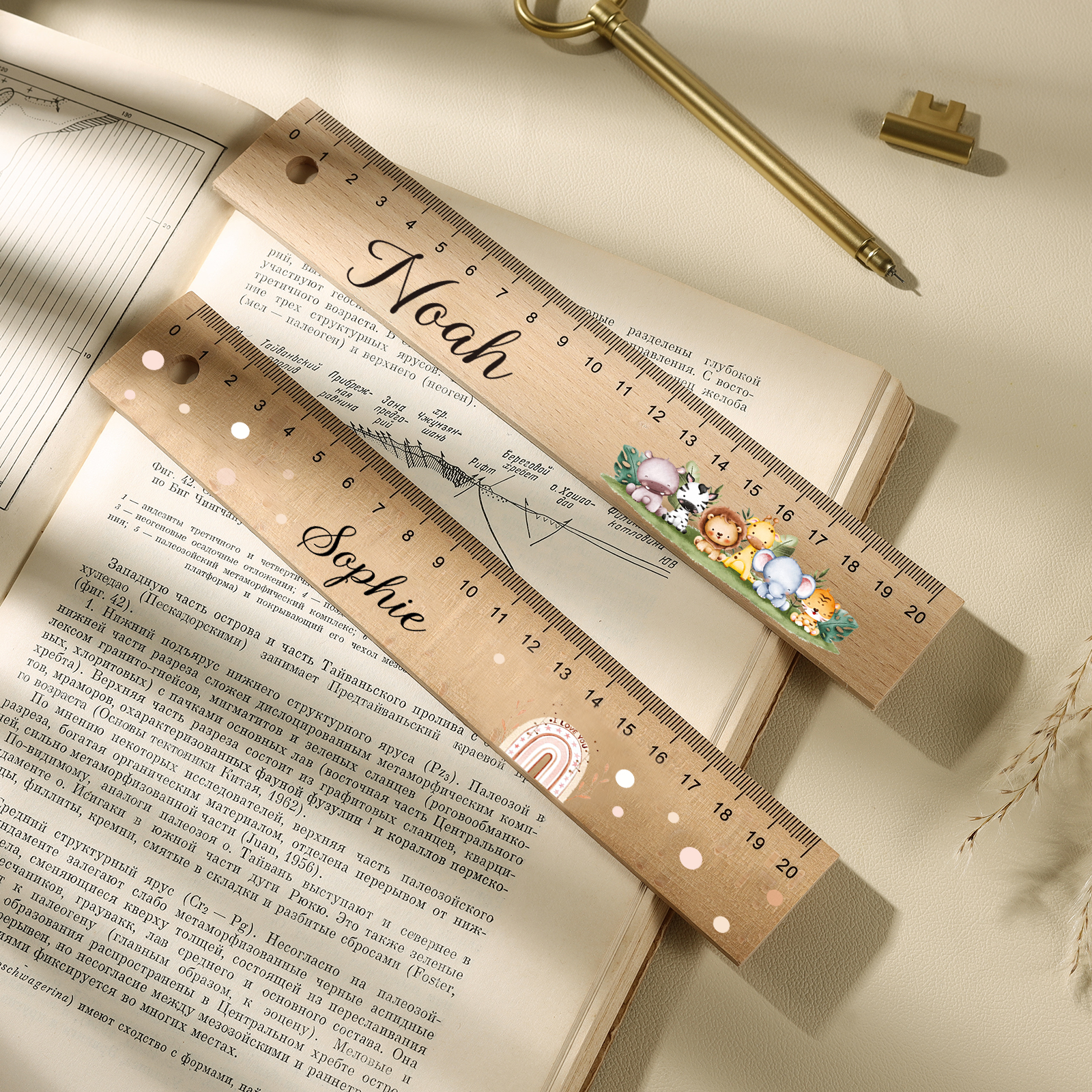 Cute Animal Personalised School Wooden Ruler With Engraved Children's Name - Back to School Suppler Gift for Kids