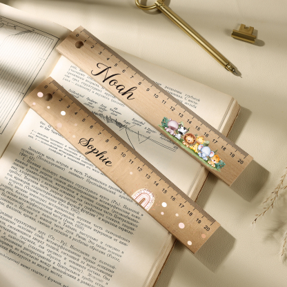 Cute Animal Personalised School Wooden Ruler With Engraved Children's Name - Back to School Suppler Gift for Kids
