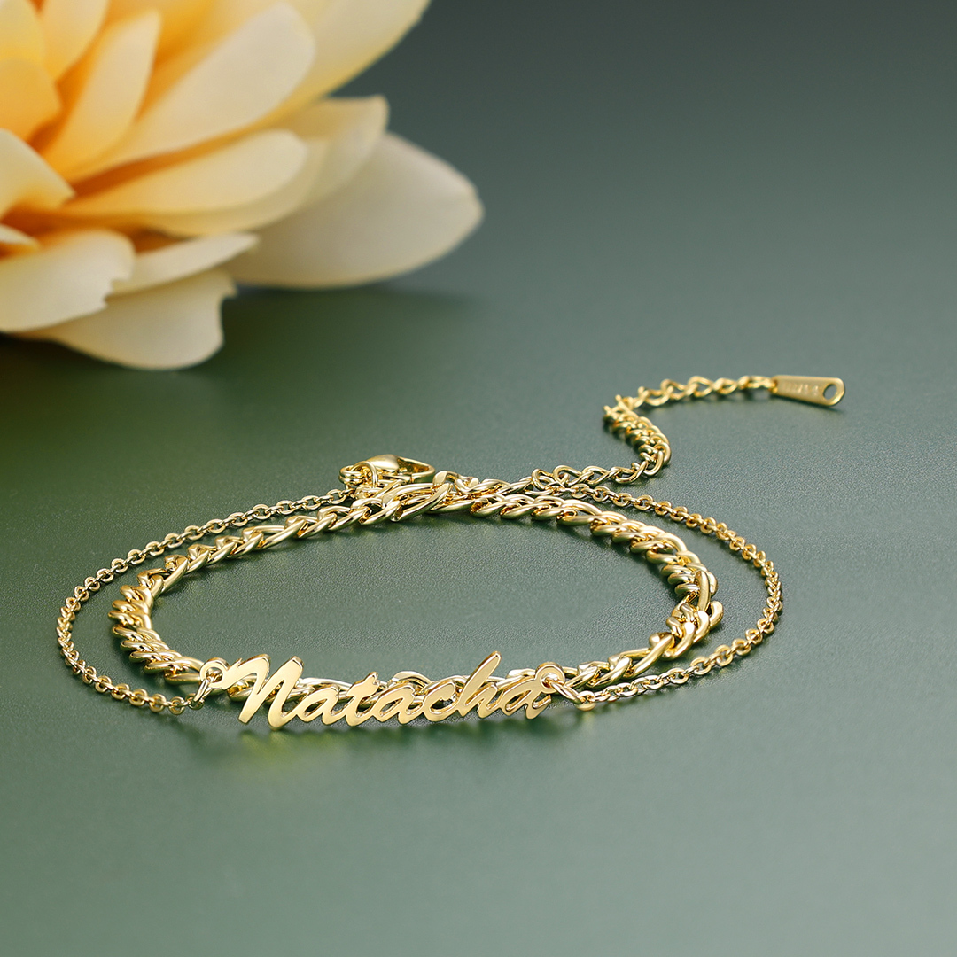 Double Stranded-Personalised Name Anklet For Her