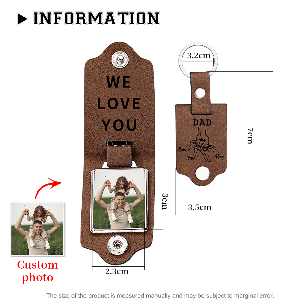 4 Names - Personalised Custom Photo Text Keyring Gift Custom Name for Dad