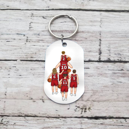 2-5 Names-Personalised Dad's Basketball Team Fist Keyring Custom Names Gift For Dad/Grandad