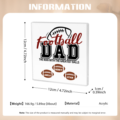 3 Names - Personalised Football Acrylic Keepsake Customized Name Acrylic Plaque Decoration Father's Day Gift for Dad